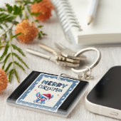 Lil Blue Süsse sagt "Frohe Weihnachten" Schlüsselanhänger (Vorderseite rechts)