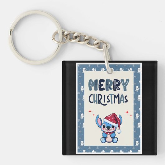 Lil Blue Süsse sagt "Frohe Weihnachten" Schlüsselanhänger (Vorderseite)