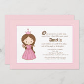 Li'l Brünett Prinzessin Royal zum Geburtstag Einla Einladung (Vorne/Hinten)