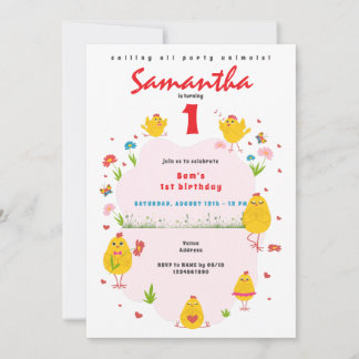 Lil' Chick Oaster Chicken Farm Pink Girl Geburtsta Einladung
