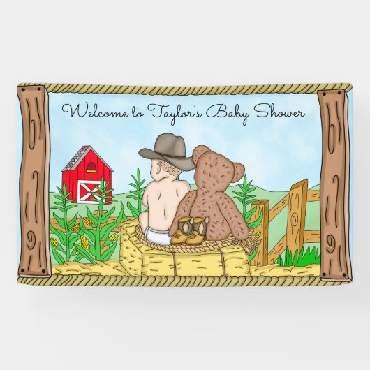Lil' Cowboy and Teddy Bear Baby Shower Banner (Horizontal)