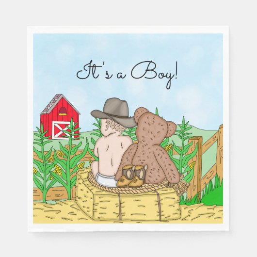 Lil' Cowboy and Teddy Bear Baby Shower Serviette (Vorderseite)