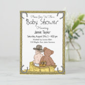 Lil' Cowboy and Teddy Bear Boy's Baby Shower Einladung (Stehend Vorderseite)