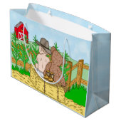 Lil' Cowboy and Teddy Bear Boy's Baby Shower Große Geschenktüte (Rückseite Schrägansicht)