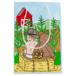 Lil' Cowboy and Teddy Bear Boy's Baby Shower Mittlere Geschenktüte