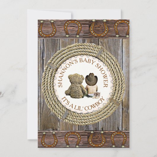 Lil' Cowboy Boy Country and Western Babydusche Einladung (Vorderseite)