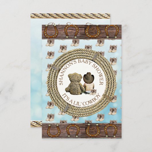 Lil' Cowboy Boy Country and Western Babydusche Einladung (Vorne/Hinten)
