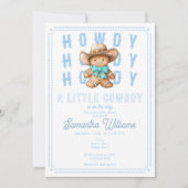 'Lil Cowboy Gingerbread Christmas Blue Baby Shower Einladung (Vorderseite)