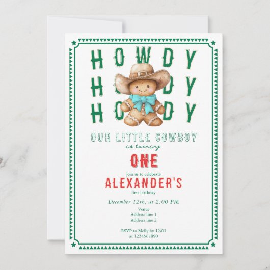 Lil Cowboy Gingerbrett Weihnachten Jedes Alter Geb Einladung (Vorderseite)
