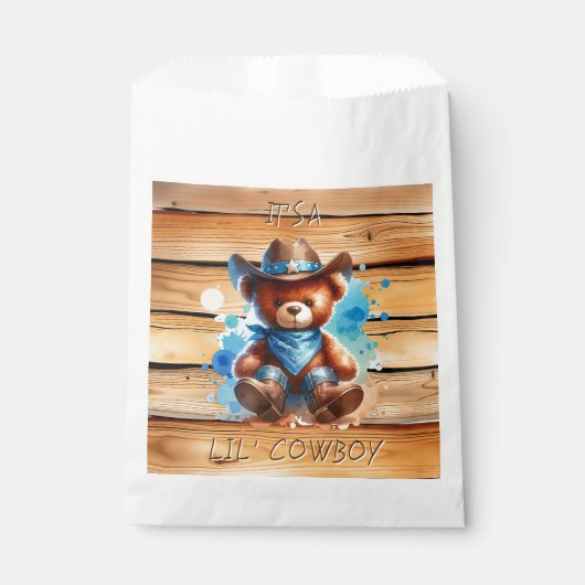 Lil' Cowboy Teddy Bear Boy's Baby Shower Geschenktütchen (Vorderseite)