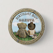 Lil' Cowboy und Teddy Bear Boy's Birthday Boy Button (Vorderseite)