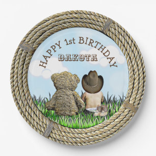 Lil' Cowboy und Teddy Bear Boy's First Birthday Pappteller