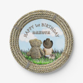 Lil' Cowboy und Teddy Bear Boy's First Birthday Pappteller (Vorderseite)