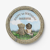 Lil' Cowboy und Teddy Bear Boy's First Birthday Pappteller (Vorderseite)
