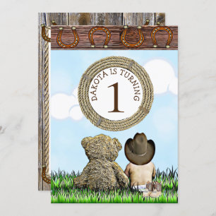 Lil' Cowboy und Teddy Bear Erste Geburtstagsparty Einladung