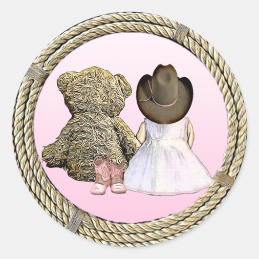 Lil' Cowgirl | Rosa Babydusche Runder Aufkleber (Vorderseite)