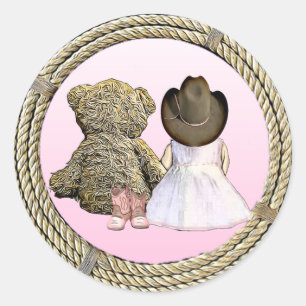 Lil' Cowgirl   Rosa Babydusche Runder Aufkleber