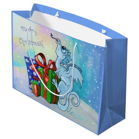 lil Drache-Schneeflocke Große Geschenktüte (Rückseite Schrägansicht)