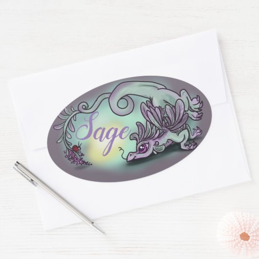 Lil Dragon Kräutergarten Ovaler Aufkleber (Umschlag)