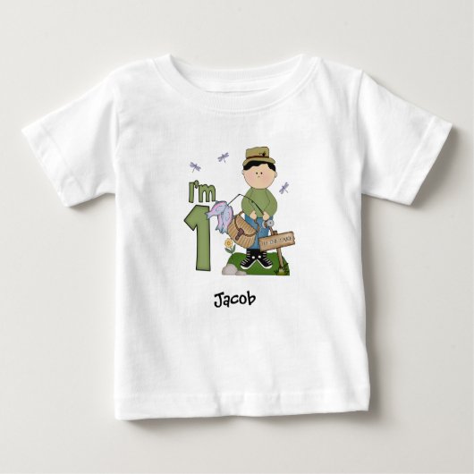 Lil Fishingman 1. Geburtstag Baby T - Shirt (Vorderseite)