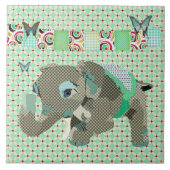 Lil glückliche Elefant-Grün-Fliese Fliese (Vorderseite)