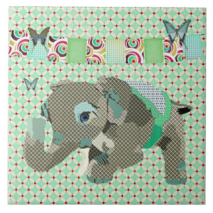 Lil glückliche Elefant-Grün-Fliese Fliese