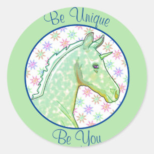 Lil Green Palomino Unicorn (pink/blau) Runder Aufkleber