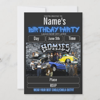 Lil Homies Birthday Invitation, Cholo 90s Theme Einladung