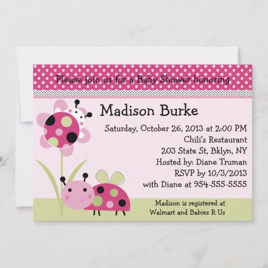 Lil Little Ladybugs Kinderdusche Einladung (Vorderseite)