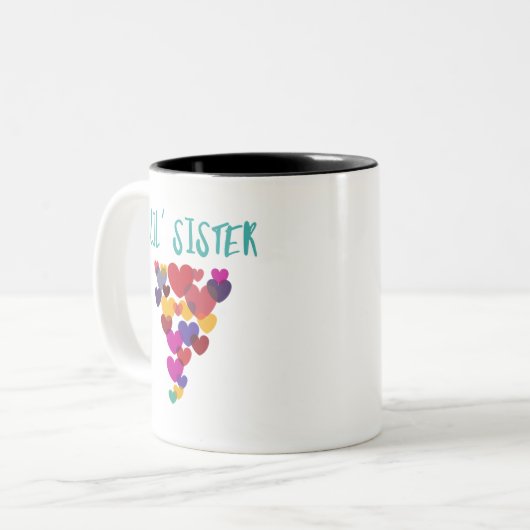 Lil' Little Sister Liebe Floating Heart Zweifarbige Tasse (Vorderseite Links)