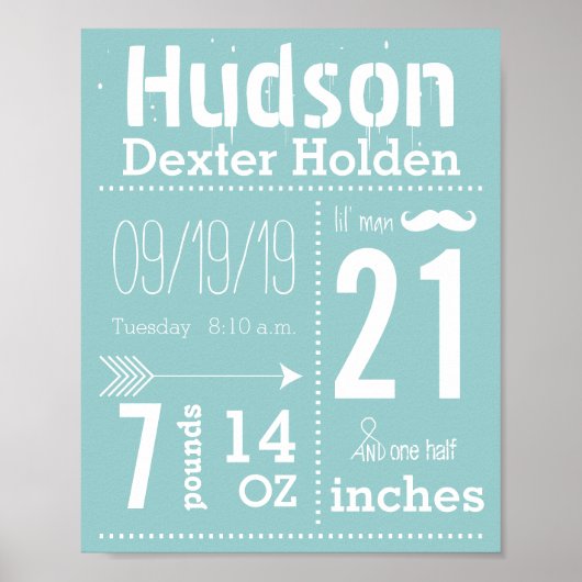 Lil Man Mustache Chalkboard Boy Baby Stat Arrow Poster (Vorne)