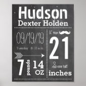 Lil Man Mustache Chalkboard Boy Baby Stat Arrow Poster (Vorne)