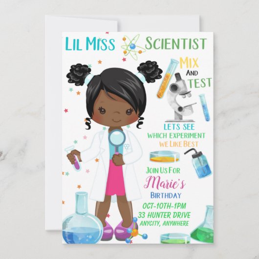 Lil Miss Scientist Birthday Invitation Card (Vorderseite)