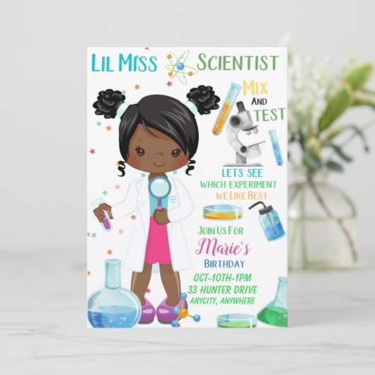 Lil Miss Scientist Birthday Invitation Card (Stehend Vorderseite)