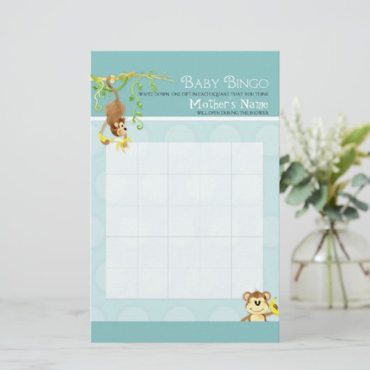 Lil Monkey, Baby Boy Shower Bingo n Scramble Game (Stehend Vorderseite)