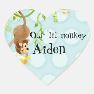 Lil Monkey, Boy Baby Showaufkleber Siegel Herz-Aufkleber