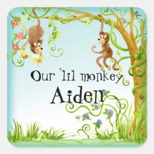 Lil Monkey, Boy Baby Showaufkleber Siegel Quadratischer Aufkleber