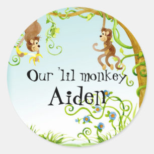 Lil Monkey, Boy Baby Showaufkleber Siegel Runder Aufkleber