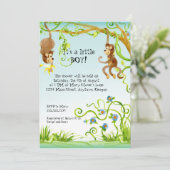Lil Monkey, Boy Baby Shower Einladung (Stehend Vorderseite)