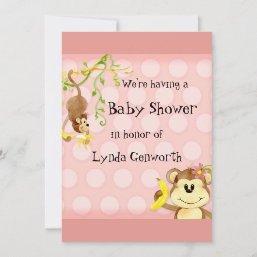 Lil Monkey, Girl Baby Shower Einladung (Rückseite)