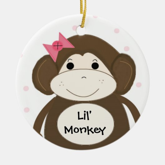 Lil' Monkey mit rosa Haarbusche Keramikornament (Vorne)