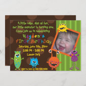 Lil Monster-erster Geburtstag Einladung (Vorne/Hinten)