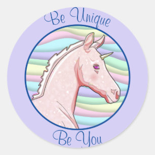 Lil Palomino Unicorn Geburtstag (Pastellwellen) Runder Aufkleber