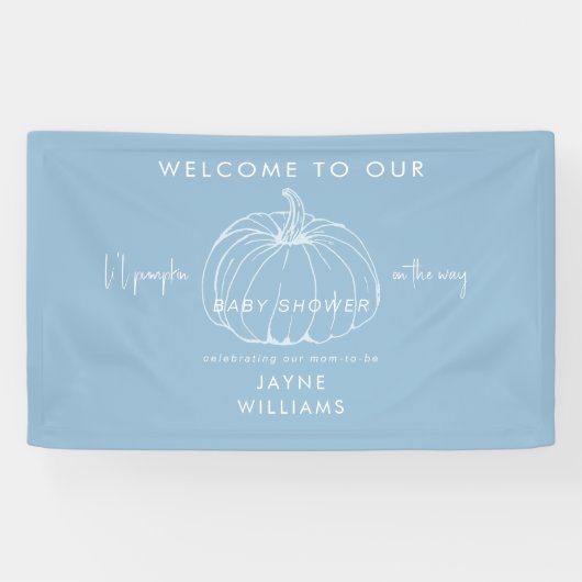 Li'l Pumpkin Blue and White Baby Dusche Willkommen Banner (Horizontal)