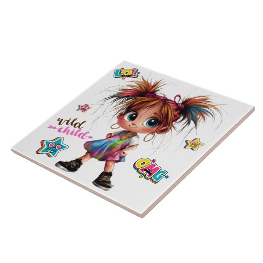 Lil Quirky Girl Wild Child Keramik Tile Fliese (Seite)