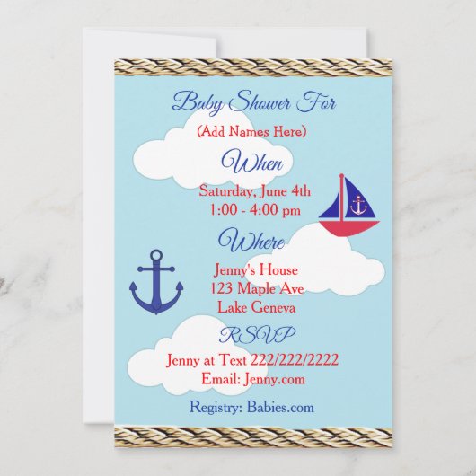 Lil' Sailor Boy's Baby Shower Einladung (Rückseite)