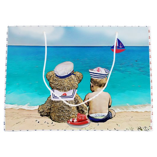 Lil' Sailor Nautical Themed Boy's Baby Shower Große Geschenktüte (Vorderseite)