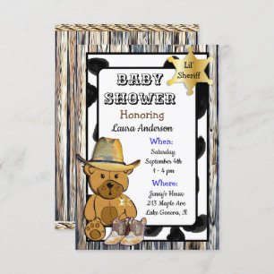 Lil' Sheriff Teddy Bear Cowboy Baby Shower Einladung