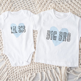 Lil Sis Blue Heart Matching Sibling Family Baby Strampler