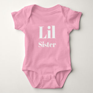 Lil Sister, kleine Schwester, pink und weiß niedli Baby Strampler